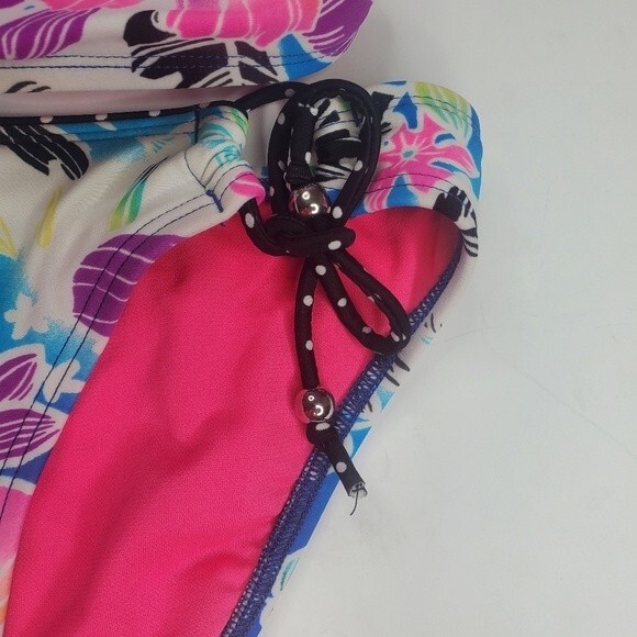 Hobie neon tropical print string bikini with zipper top large & bottom small - Picture 3 of 12